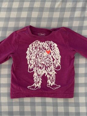 L.L. Bean Girls' Long-Sleeve Purple Tee with White Monster and Red Heart